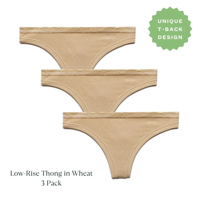 Organic Cotton Low-Rise Thong in Wheat 3 Pack sold by Knickey