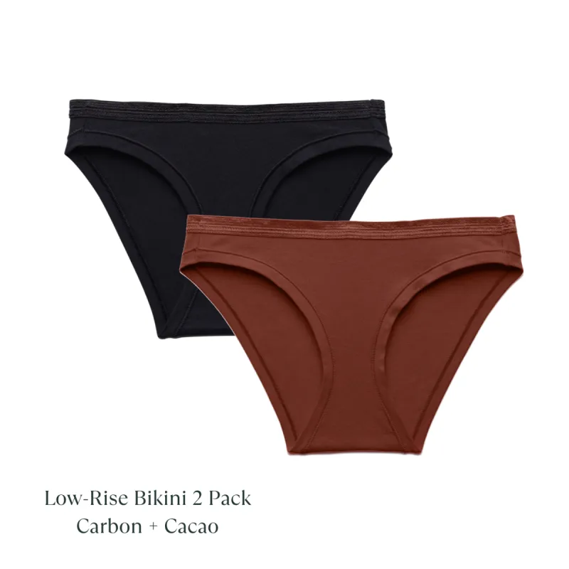 Organic Cotton Low-Rise Bikini in Carbon & Cacao 2-Pack sold by Knickey