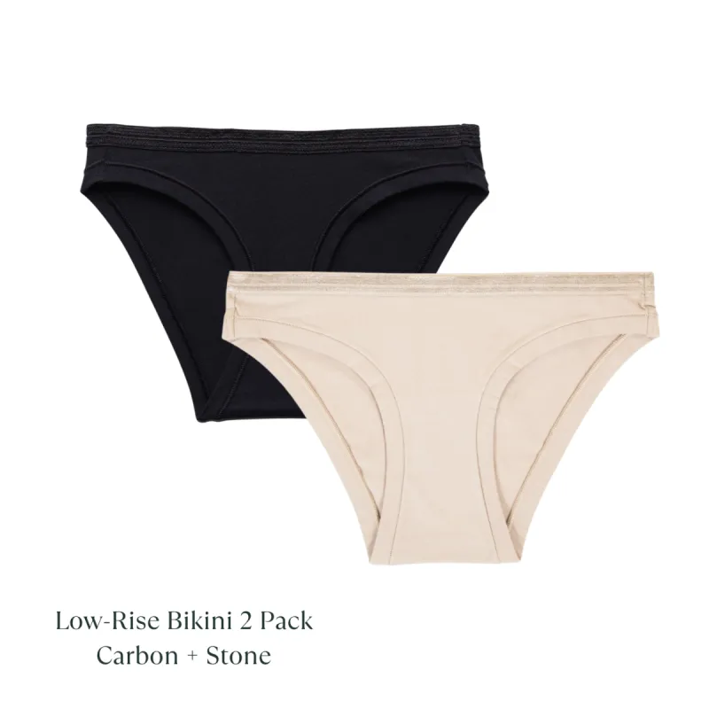 Organic Cotton Low-Rise Bikini in Carbon & Stone 2-Pack sold by Knickey