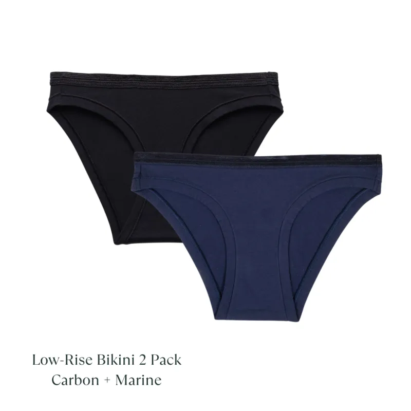 Organic Cotton Low-Rise Bikini in Carbon & Marine 2-Pack sold by Knickey