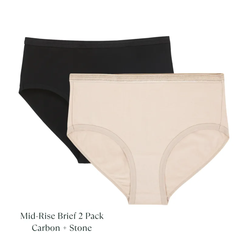 Organic Cotton Mid-Rise Brief in Carbon & Stone 2-Pack sold by Knickey