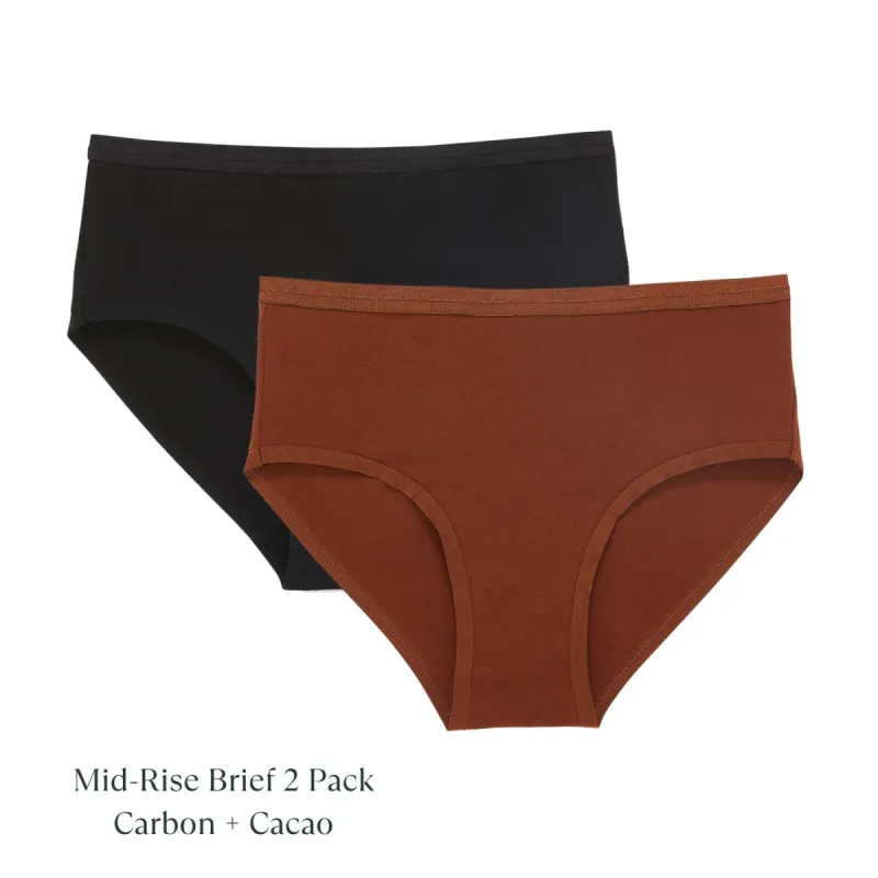 Organic Cotton Mid-Rise Brief in Carbon & Cacao 2-Pack sold by Knickey