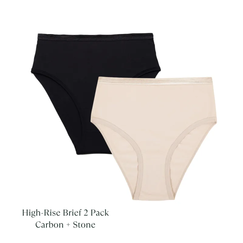 Organic Cotton High-Rise Brief in Carbon & Stone 2-Pack sold by Knickey