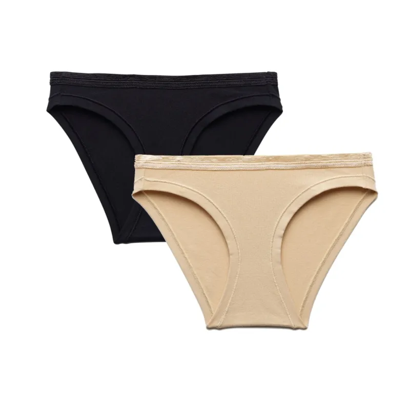 Organic Cotton Low-Rise Bikini in Carbon & Wheat 2-Pack sold by Knickey