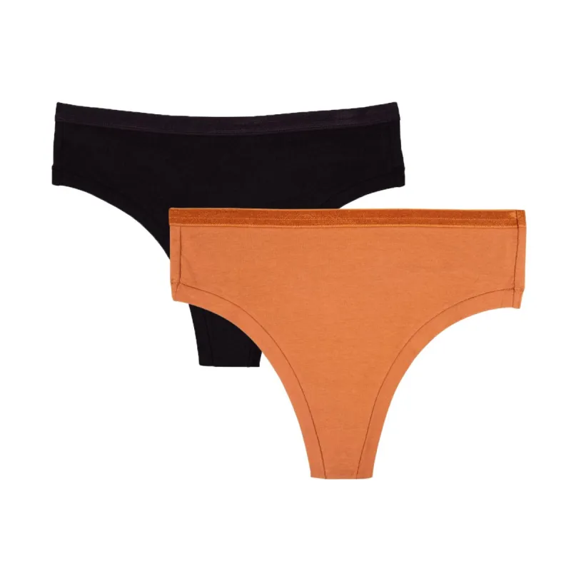 Organic Cotton Mid-Rise Thong in Carbon & Spice 2-Pack sold by Knickey