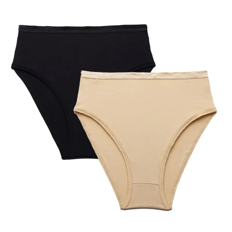 Organic Cotton High-Rise Brief in Carbon & Wheat 2-Pack sold by Knickey