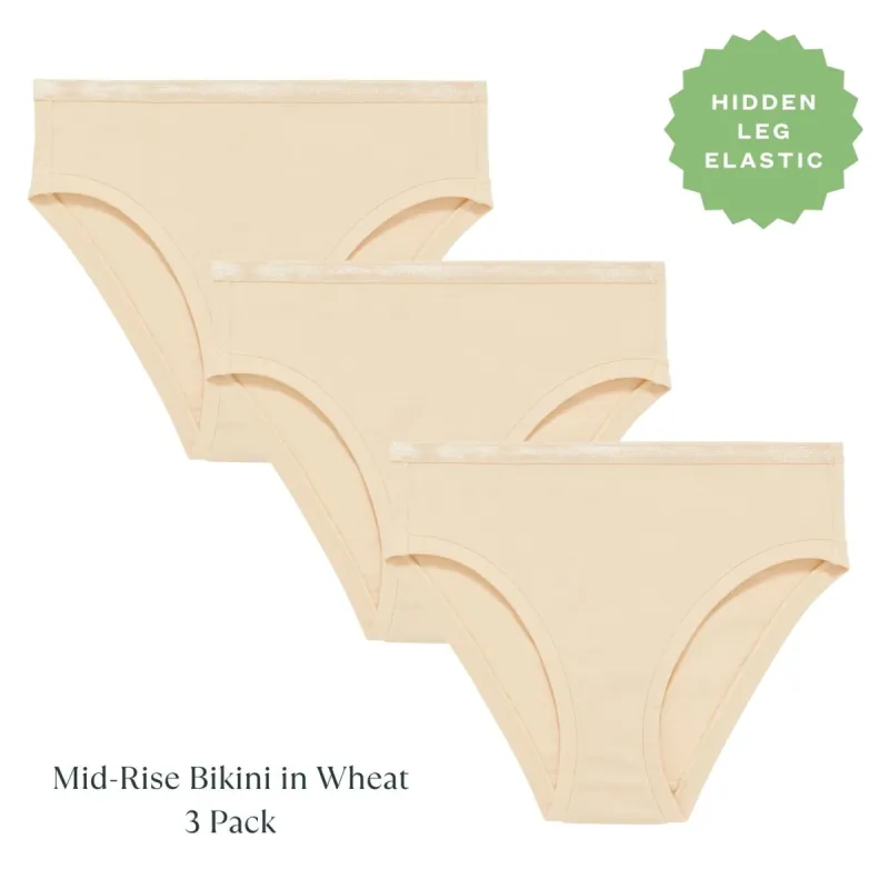 Organic Cotton Mid-Rise Bikini in Wheat 3-Pack sold by Knickey