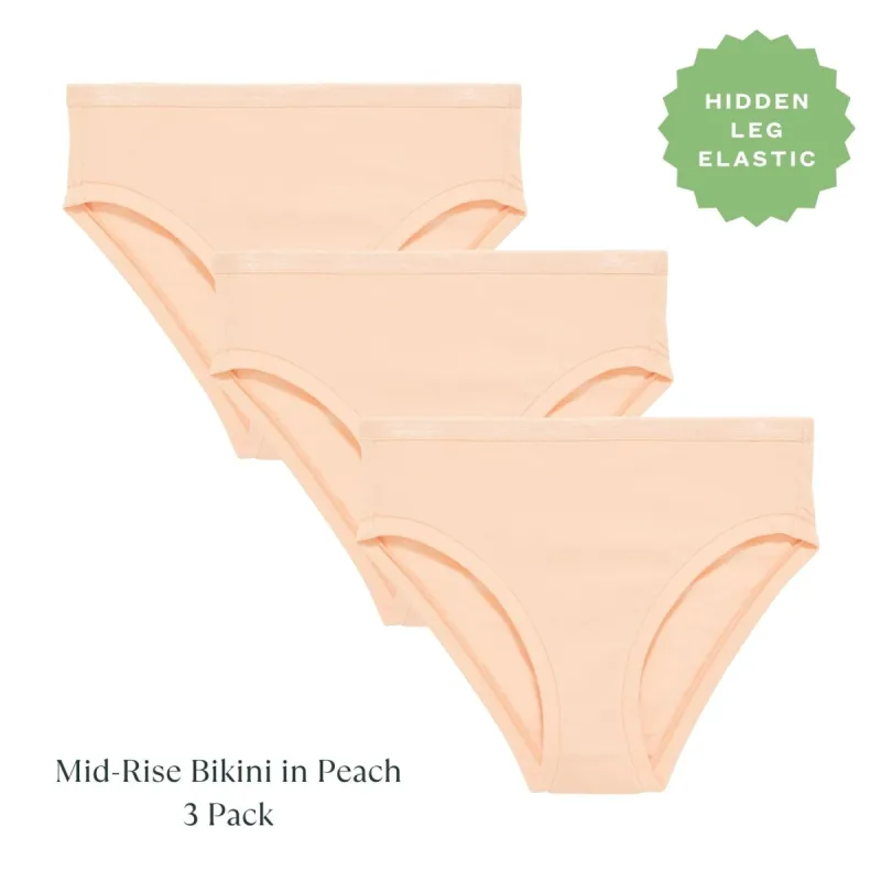 Organic Cotton Mid-Rise Bikini in Peach 3-Pack sold by Knickey