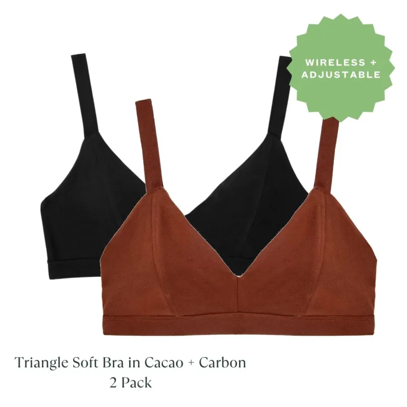 Organic Cotton Triangle Soft Bra in Carbon + Cacao 2 Pack sold by Knickey