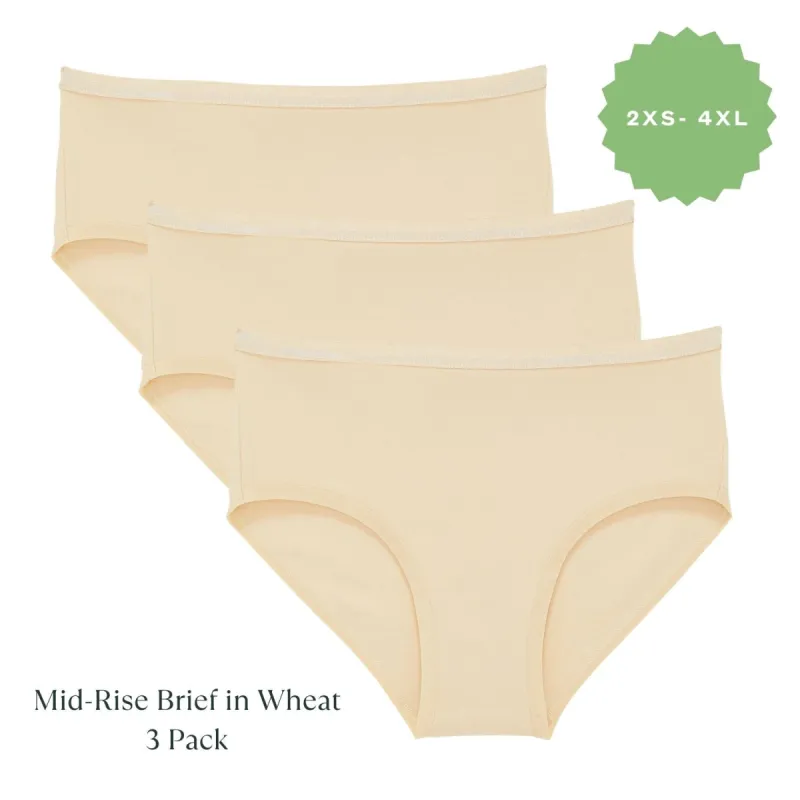 Organic Cotton Mid-Rise Brief in Wheat 3-Pack sold by Knickey