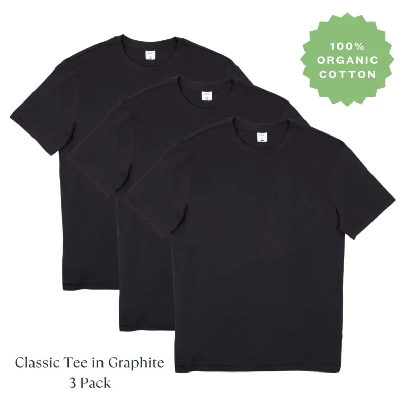 Organic Cotton Men's Classic Tee in Graphite 3 Pack sold by Knickey