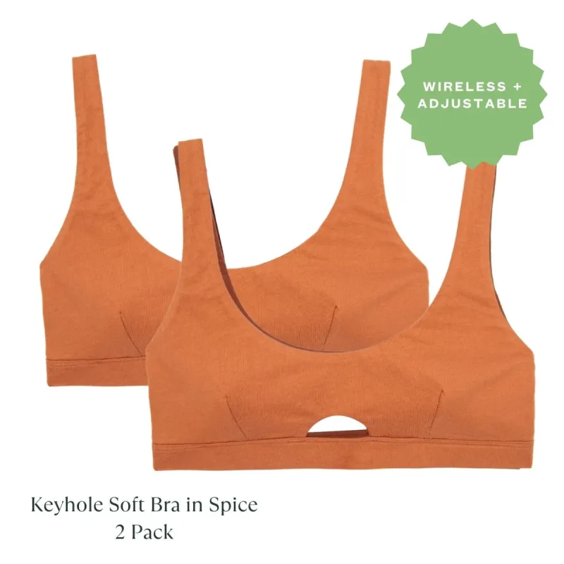 Organic Cotton Keyhole Soft Bra in Spice 2-Pack sold by Knickey