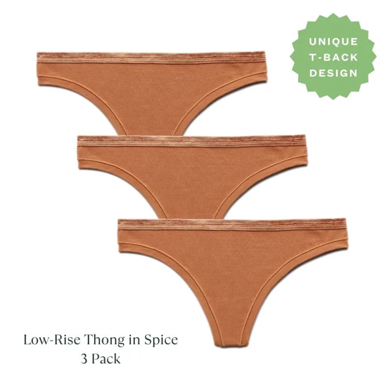 Organic Cotton Low-Rise Thong in Spice 3-Pack sold by Knickey