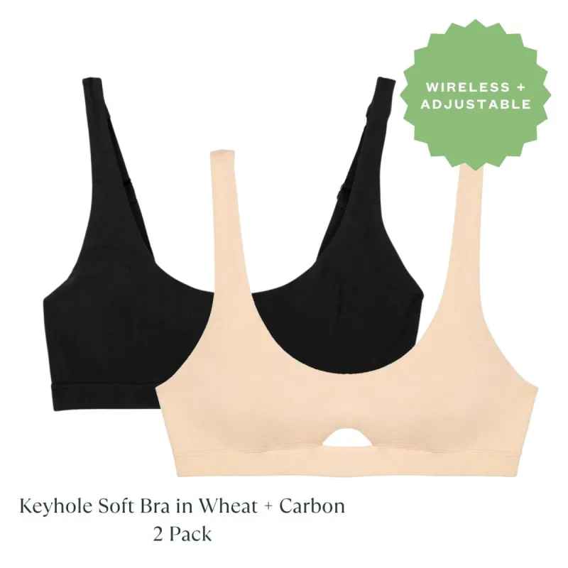 Organic Cotton Keyhole Soft Bra in Carbon + Wheat 2 Pack sold by Knickey