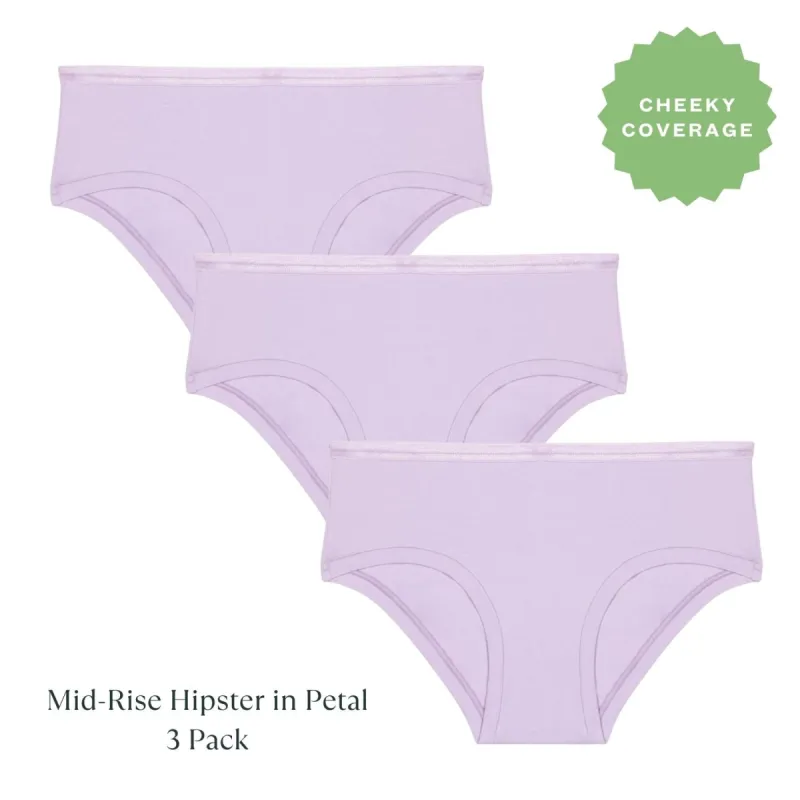 Organic Cotton Mid-Rise Hipster in Petal 3-Pack sold by Knickey