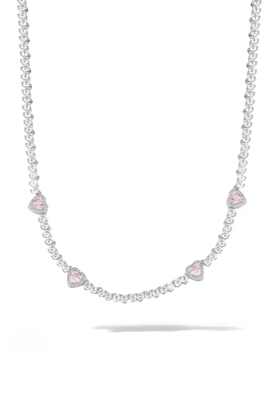 Pink Heart Tennis Necklace sold by Oomiay