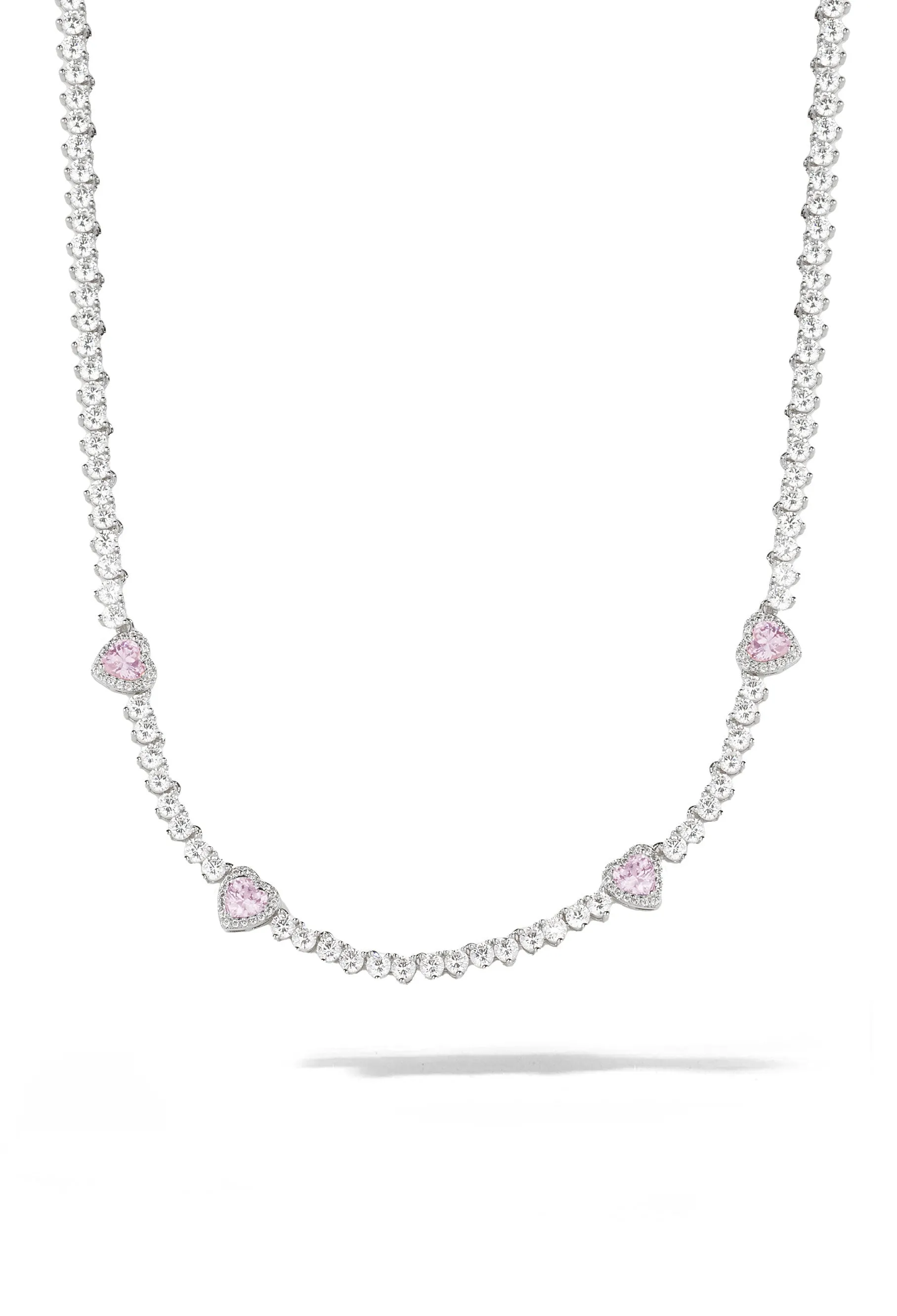 Pink Heart Tennis Necklace sold by Oomiay