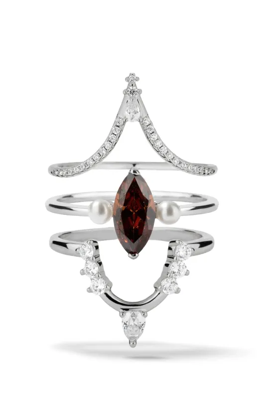 Chestnut | Sterling Silver 3 Ring Stack sold by Oomiay