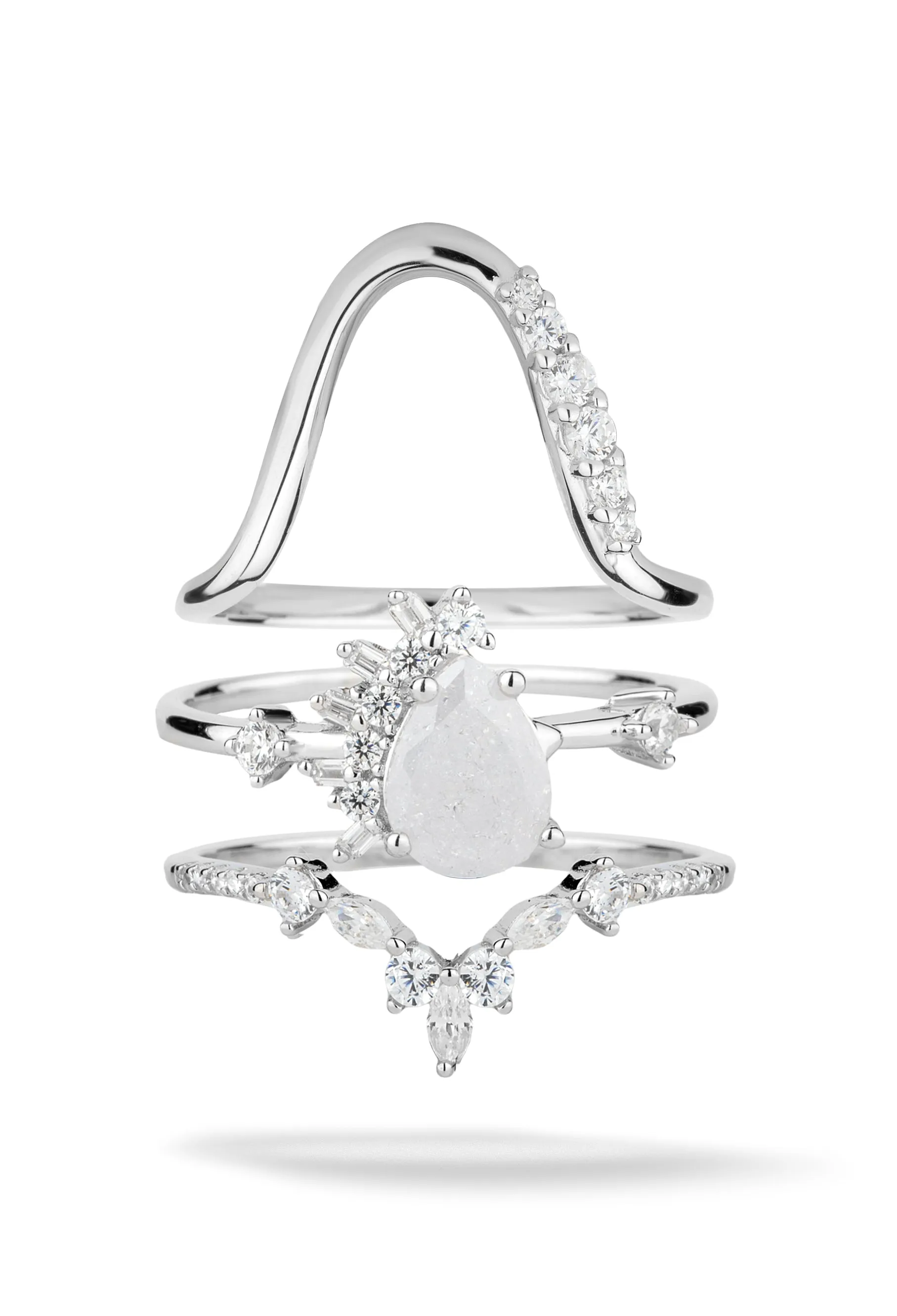 Icicle | Sterling Silver 3 Ring Stack sold by Oomiay