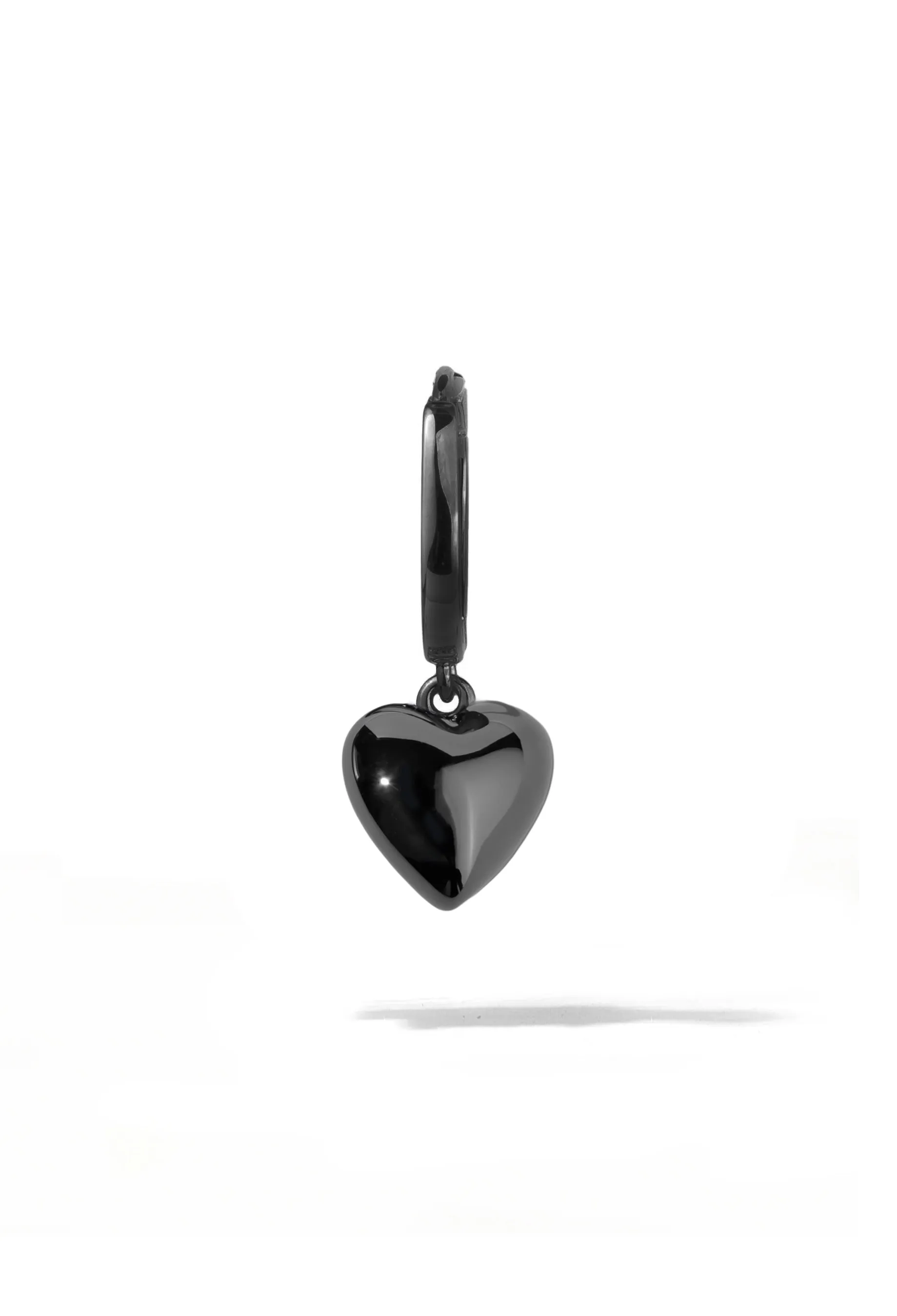 Black Puffed Heart Huggie Earring sold by Oomiay
