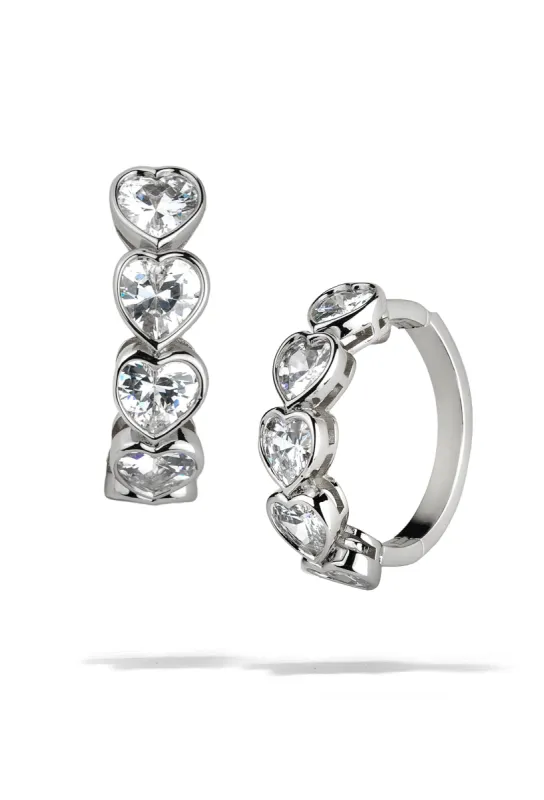 Large Silver Bezel Heart Hoops Earrings sold by Oomiay
