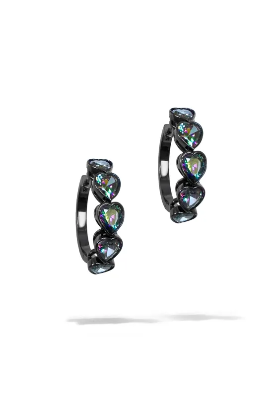 Large Black Gold Bezel Heart Hoops Earrings sold by Oomiay