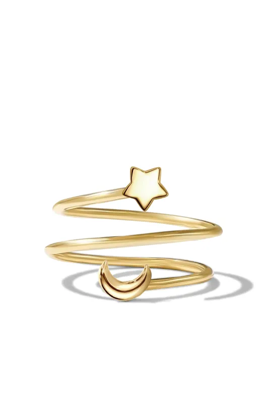 Star & Moon Ring | 14K Solid Gold sold by Oomiay