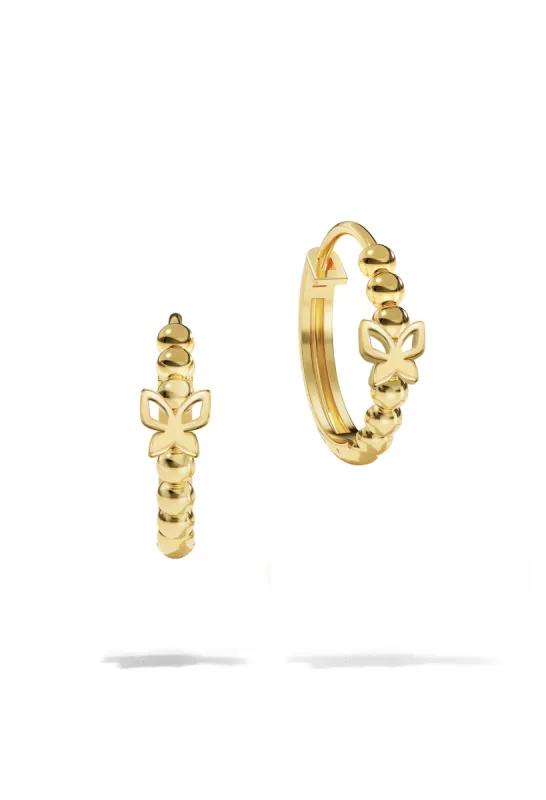 Bubble Butterfly Huggie Earrings | 14K Solid Gold sold by Oomiay