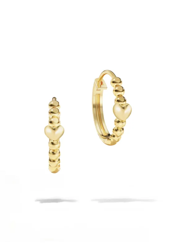 Bubble Heart Huggie Earrings | 14K Solid Gold sold by Oomiay