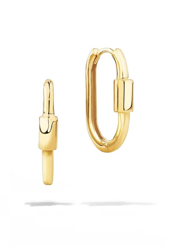 Carabiner Huggie Earrings | 14K Solid Gold sold by Oomiay