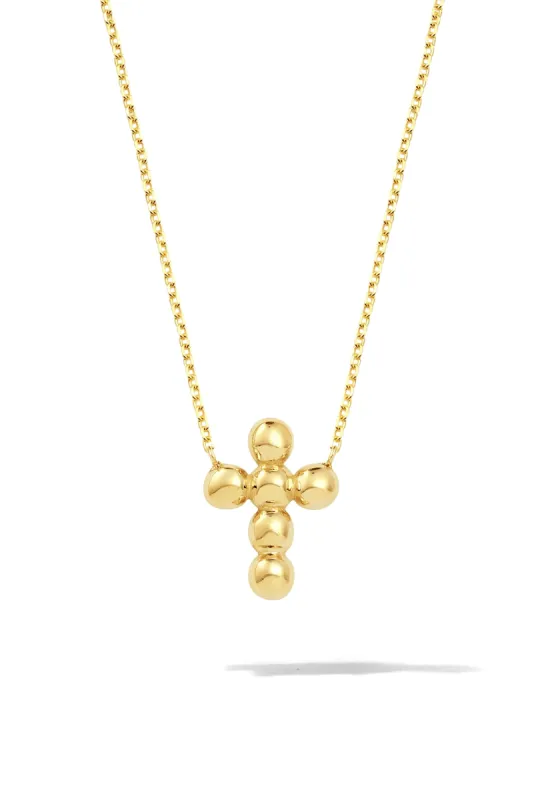 Bubble Cross Necklace | 14K Solid Gold sold by Oomiay