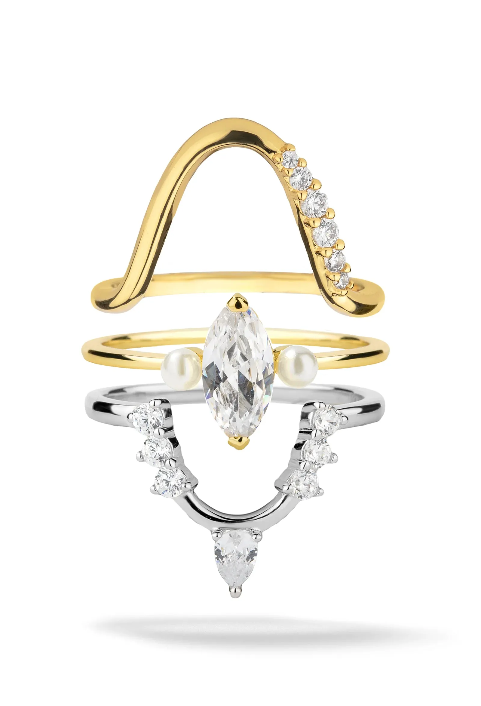 Magnolia Dual Tone 3 Ring Stack sold by Oomiay