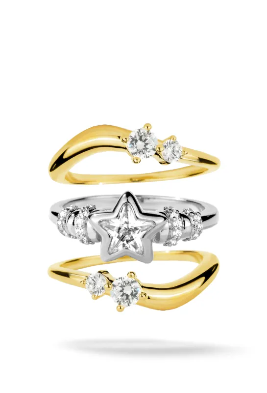 Moondust Dual Tone 3 Ring Stack sold by Oomiay