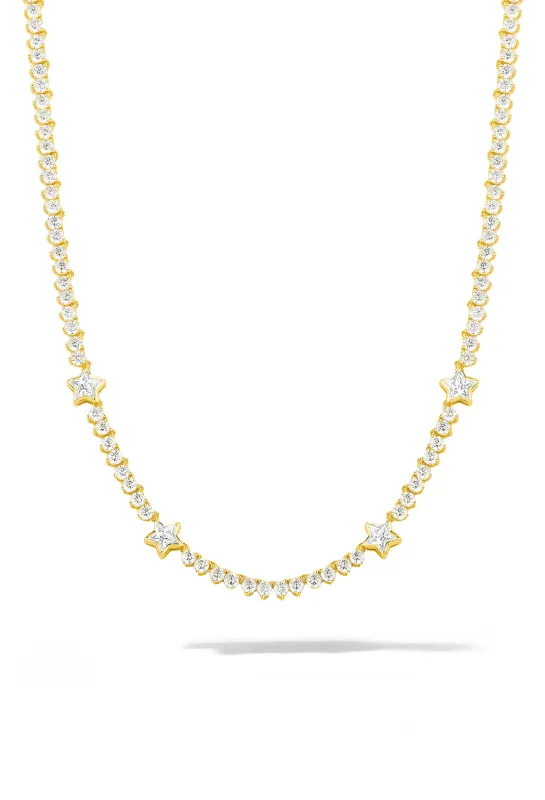 Gold White Star Tennis Necklace sold by Oomiay