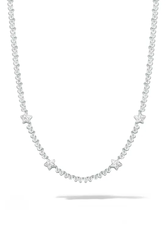 Silver White Star Tennis Necklace sold by Oomiay