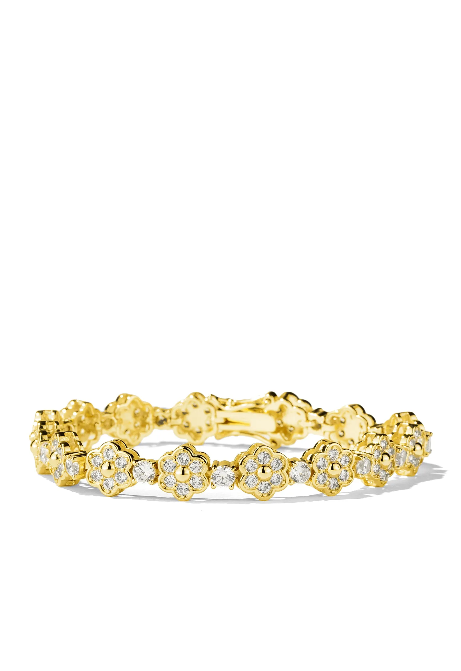 Gold Bezel Flower Tennis Bracelet sold by Oomiay