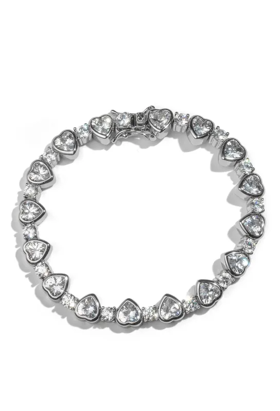 Heart Bezel Tennis Bracelet White Crystals sold by Oomiay