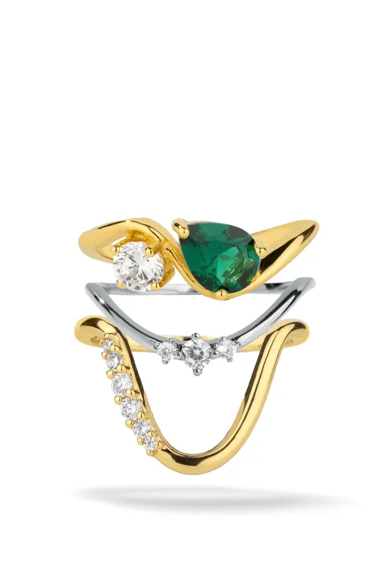 Tulum Dual Tone 3 Ring Stack sold by Oomiay