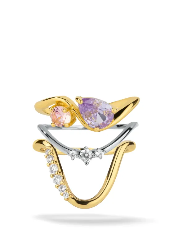 Mini Me Dual Tone 3 Ring Stack sold by Oomiay