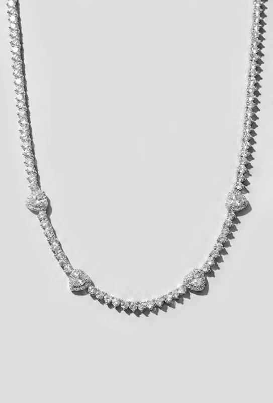 Silver White Heart Tennis Necklace made by Oomiay