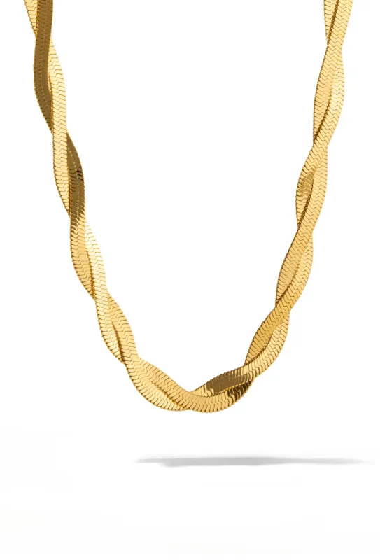Gold Twisted Snake Chain Necklace sold by Oomiay