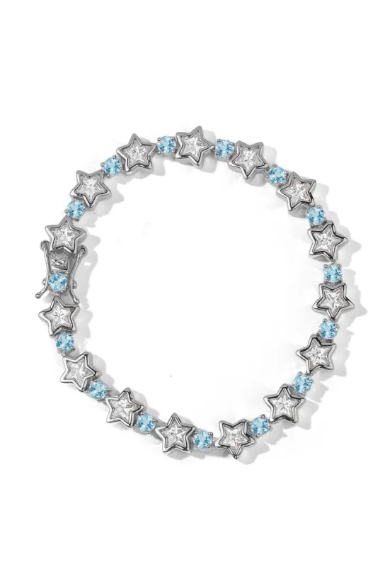 Aquamarine Bezel Star Tennis Bracelet sold by Oomiay