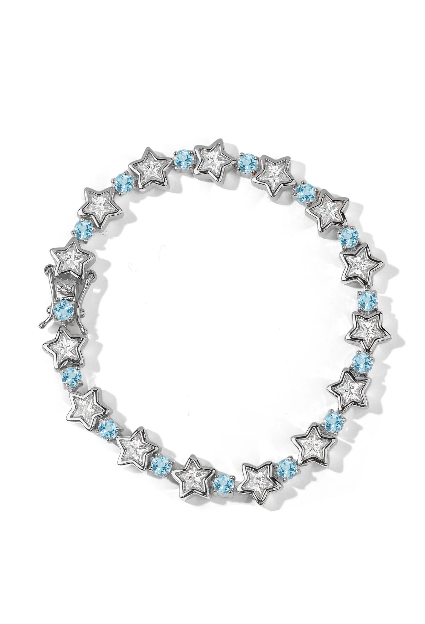 Aquamarine Bezel Star Tennis Bracelet sold by Oomiay