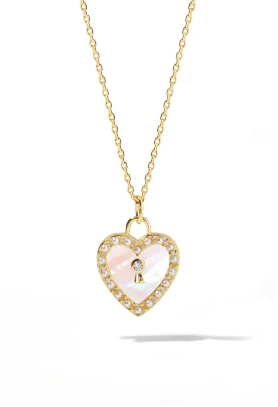 Mother of Pearl Heart Lock Necklace sold by Oomiay