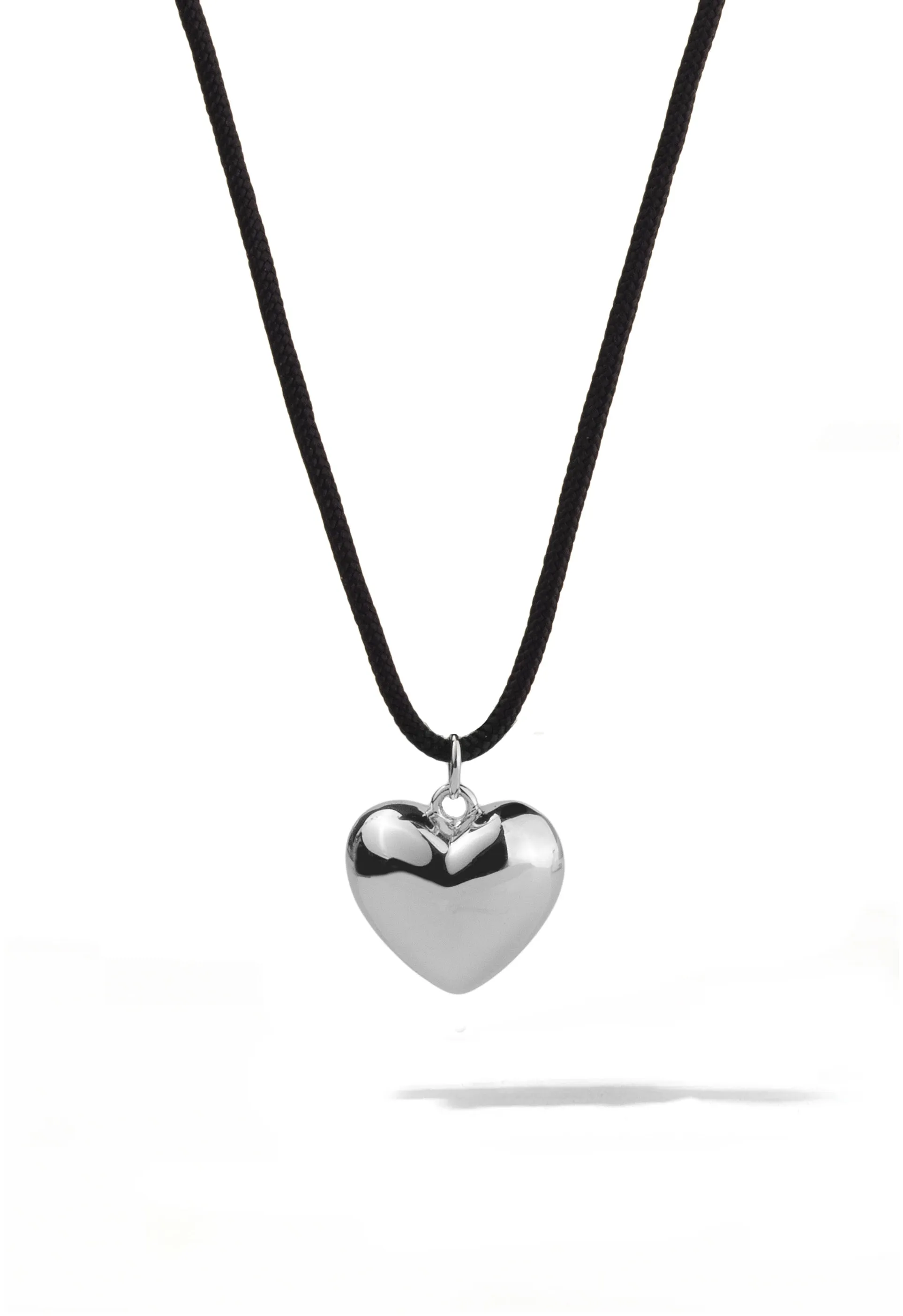 Silver Puffed Heart Cord Necklace sold by Oomiay