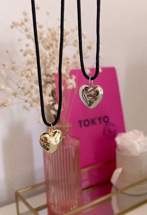 Silver Puffed Heart Cord Necklace sold by Oomiay product image thumbnail 2