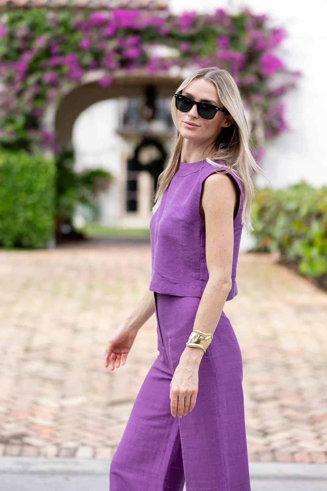 Dupioni Silk Slim Shell Top - Aubergine sold by Julia Amory product image thumbnail 3