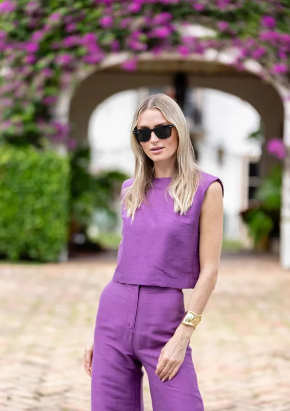 Dupioni Silk Slim Shell Top - Aubergine sold by Julia Amory