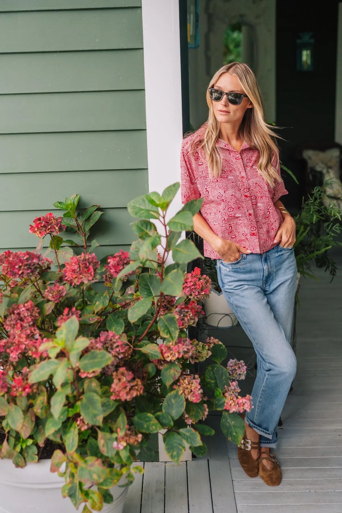 The Antibes Shirt - Garnet Red Marbella sold by Julia Amory