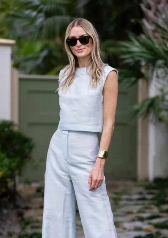 Dupioni Silk Slim Shell Top - Gracie Blue sold by Julia Amory